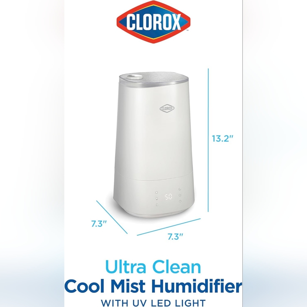 Clorox Ultra Clean Cool Mist Air Humidifier with UV LED Light 4L 40 hours